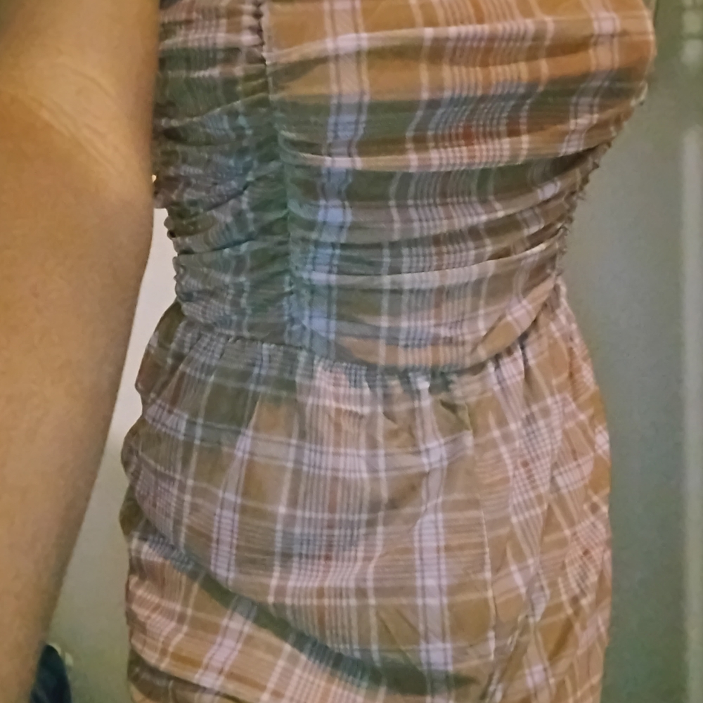 Ultra Flirt Checkered Jumpsuit in Tan and White